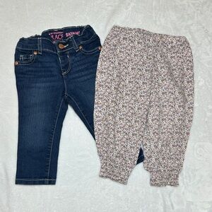 EUC Wheat purple floral smocked ankle pant & dark wash jean 12/18mo